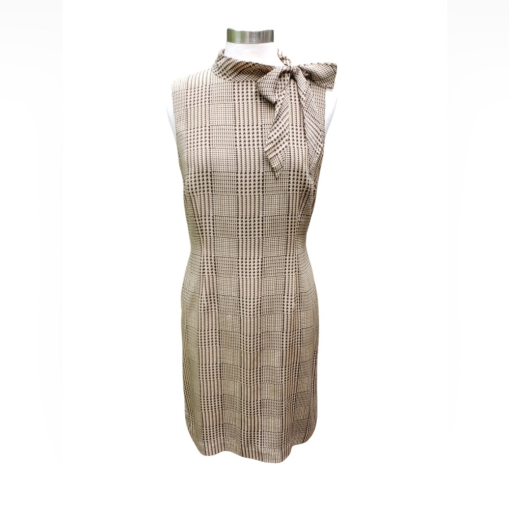 Talbots Pure Silk houndstooth print sleeveless dress with tie neck Size 4